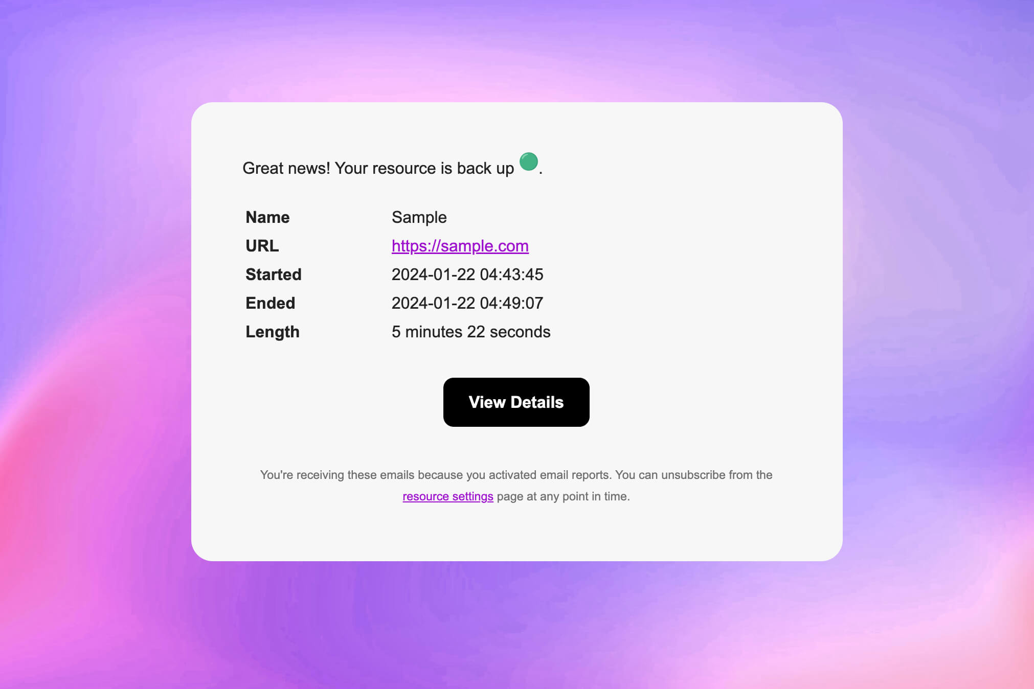 应用程序电子邮件警报功能的截图